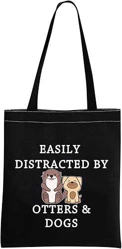 MNIGIU Bolsa de maquillaje para amantes de los perros, fácil de distraer por nutrias y perros, con cremallera, bolsa de regalo, O-TTT Negro