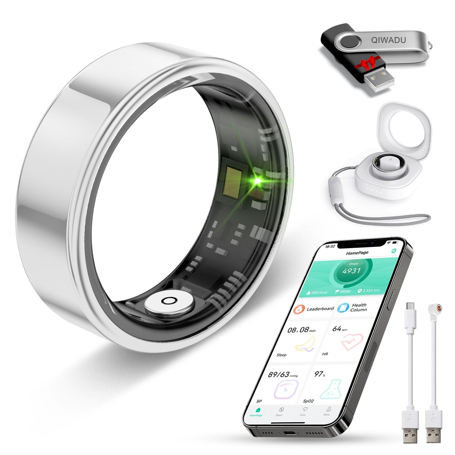 Smart Ring for Women Men Health Tracker - IP68 Waterproof Fitness Ring with Heart Rate/Blood Oxygen/Blood Pressure/Sleep Tracker/Step/Calories for iOS and Android,No Subscription Fee,Silver 8-image-20