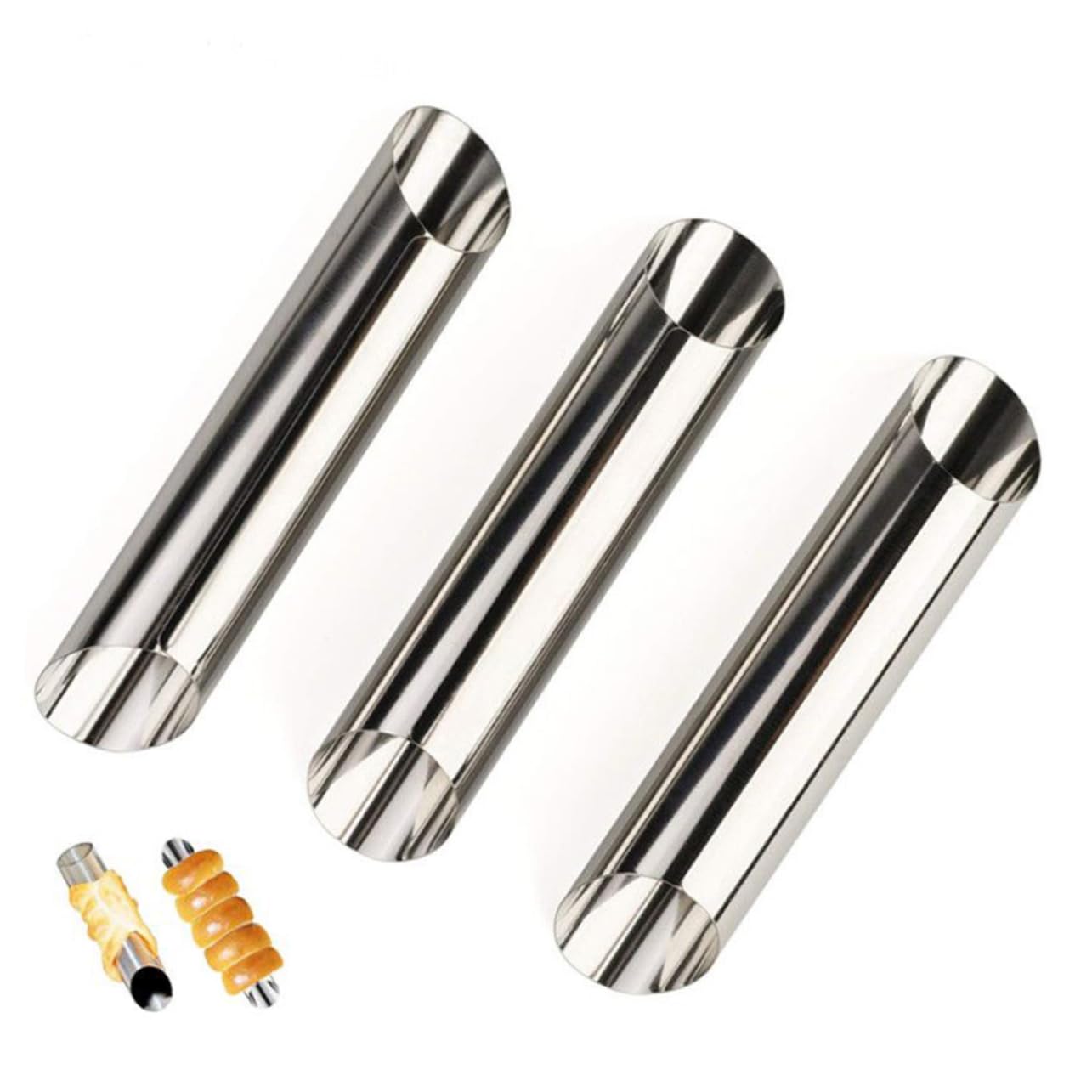 Healifty 20PCS Stainless Steel Croissant Baking Molds Cylindrical Shaped Pastry Tubes for Bread Cannoli Desserts Baking