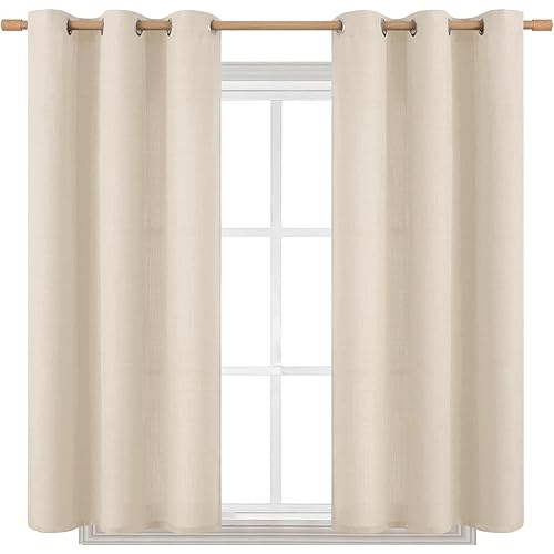 BGment Curtains 45 Inch Length 2 Panels Set for Bedroom, Grommet Thick Linen Look Burlap Textured Light Filtering Privacy Window Drapes for Farmhouse Living Room, 42 x 45 Inch, Light Beige