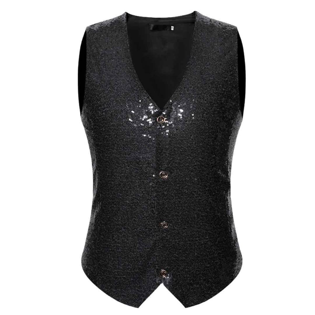 Gilet da uomo rosso Paillette gilet moda rosso paillettes, Nero , XXL