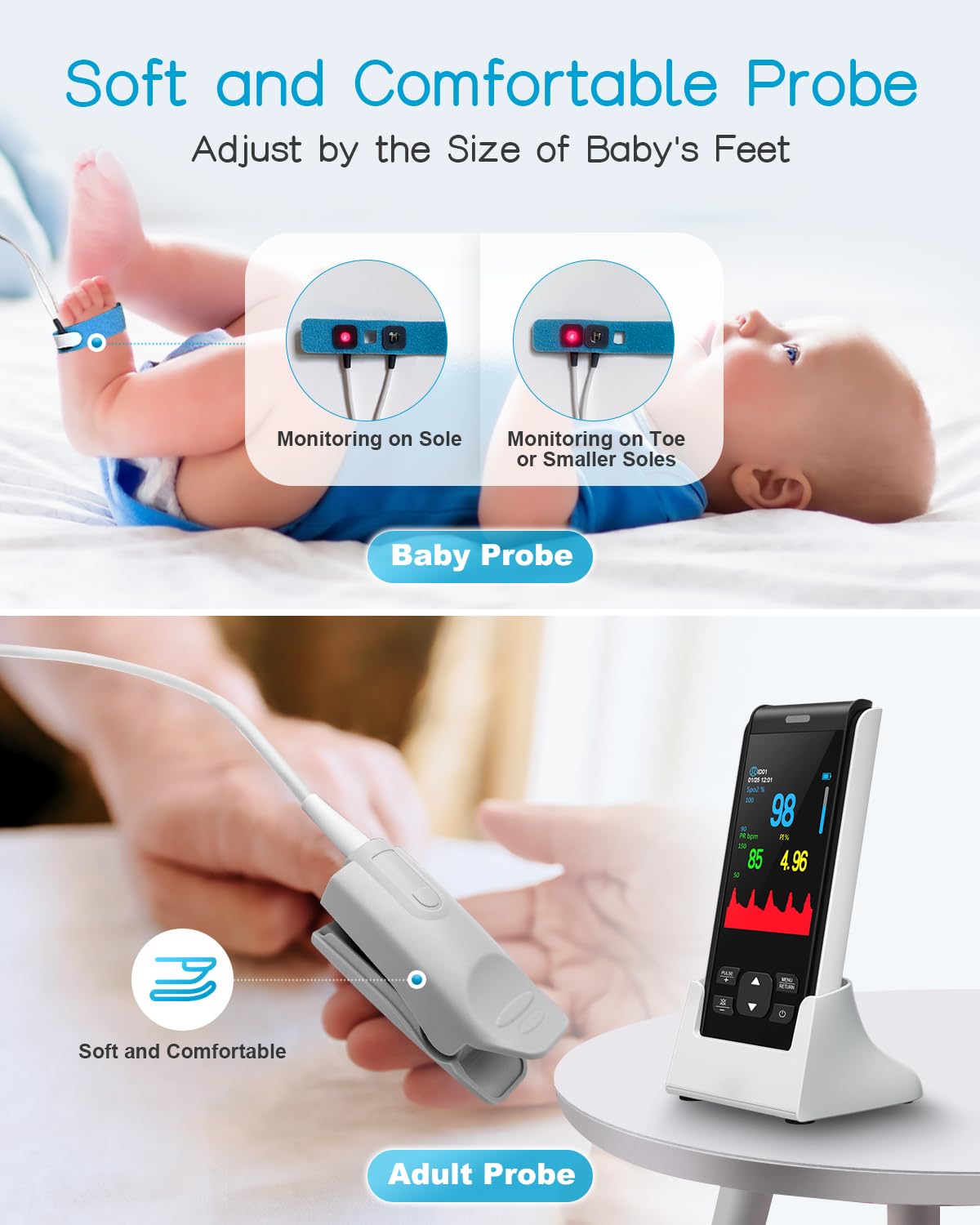 Oxymetre de doigt Saturometre Oxymetre Pédiatrique, HOLFENRY rechargeable Oxymetre De Doigt Enfant Avec Application Gratuite Moniteur SpO2, Fréquence cardiaque Utilisation à la maison École Voyage