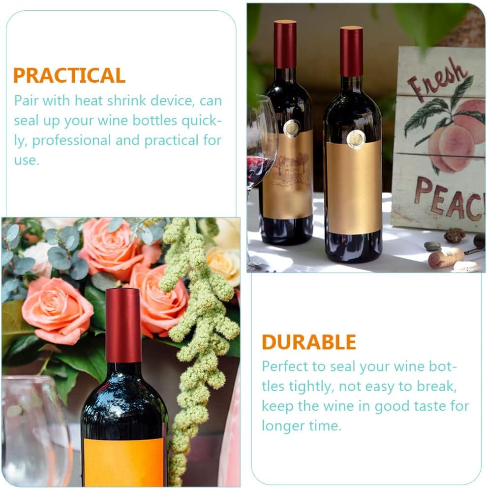 Zerodeko Wine Bottle Tops Wine Bottle Stopper Pieces Wine PVC Heat Shrink, Wine Bottle Shrink Caps,Wine Shrink Wrap for Wine Cellars and Home Use (Red) Cork Sealer Shrink Bottle Sleeves