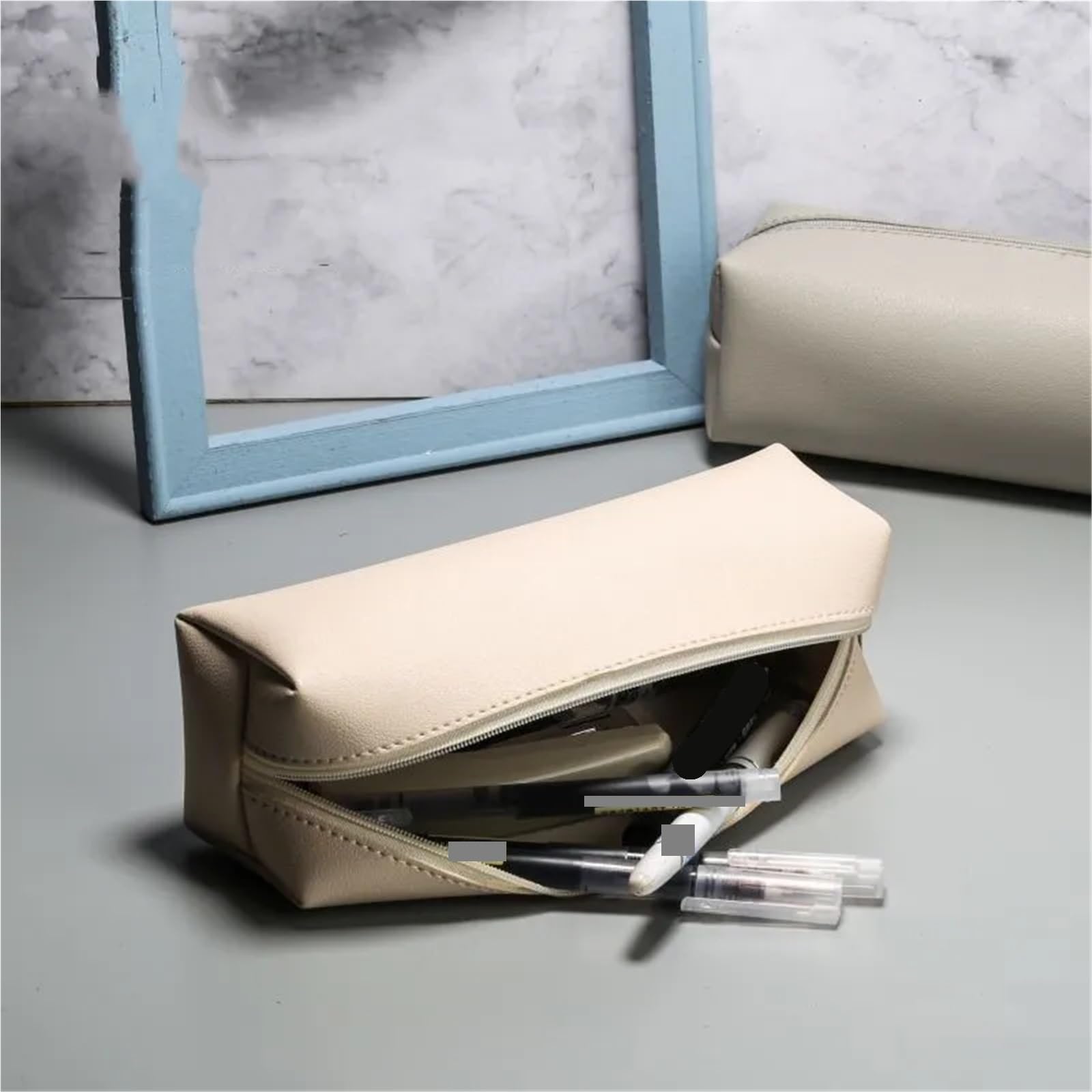 Estuche Estuche de Cuero de Gran Capacidad for lápices, Estuche de bolígrafo, Caja de Almacenamiento con Cremallera, útiles Escolares for Estudiantes, 2 uds.(Brown)