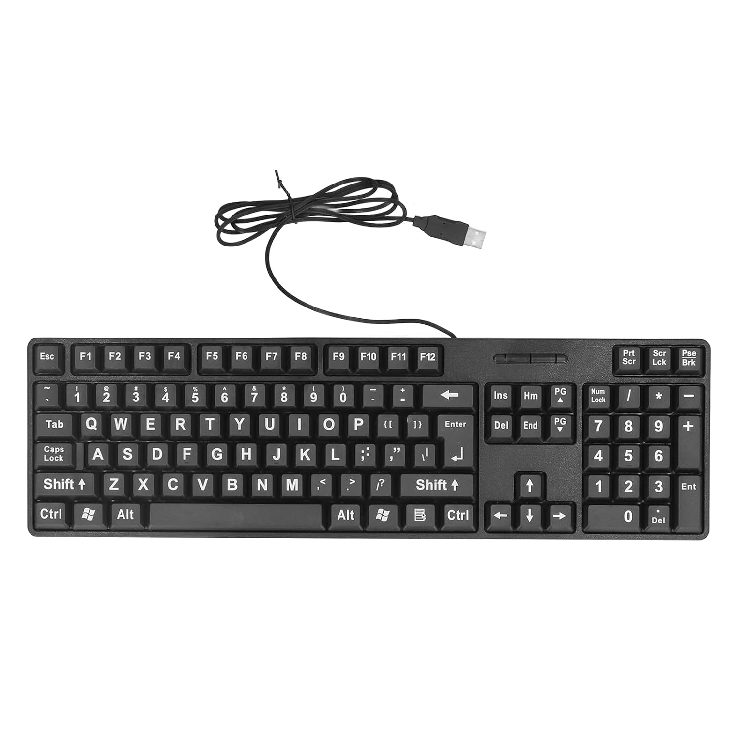 Septpenta Wired Large Print Keyboard 104 Keys Large Character Design Plug and Play USB Wired Keyboard Comfortable Touch