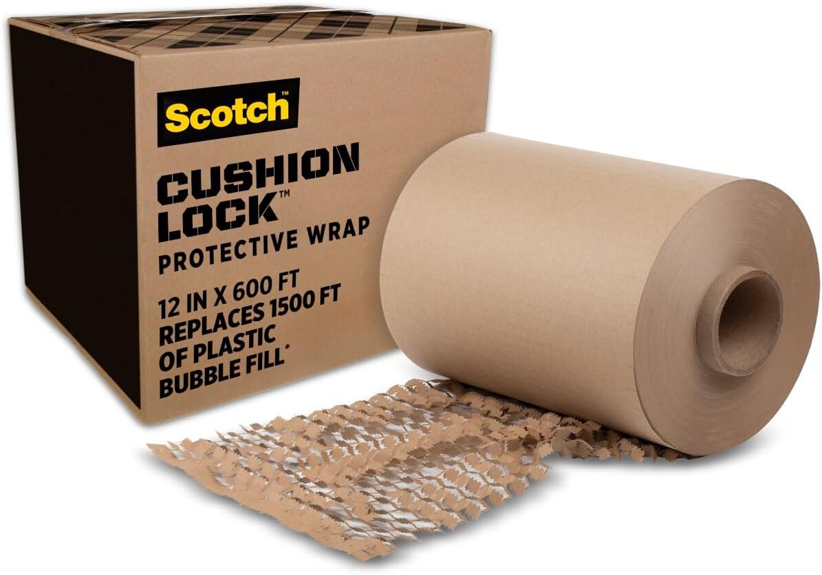 Scotch Cushion Lock Protective Wrap, 12 in x 600 ft, Sustainable Packaging Solution, No Scissors or Tape Needed, Great Alternative to Bubble Cushion Wrap (PCW-12600)