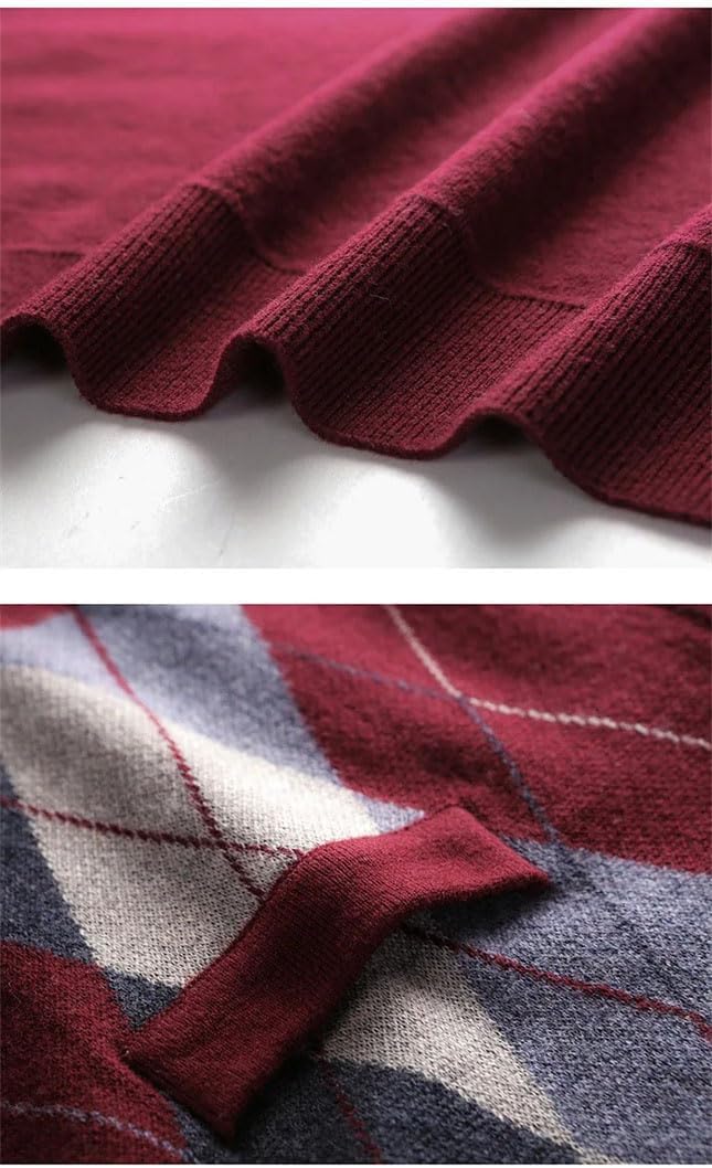 Men's Deep V Neck Argyle Sweater Vest Fall Cardigan Knit Diamond Pattern Sleeveless Casual Wool