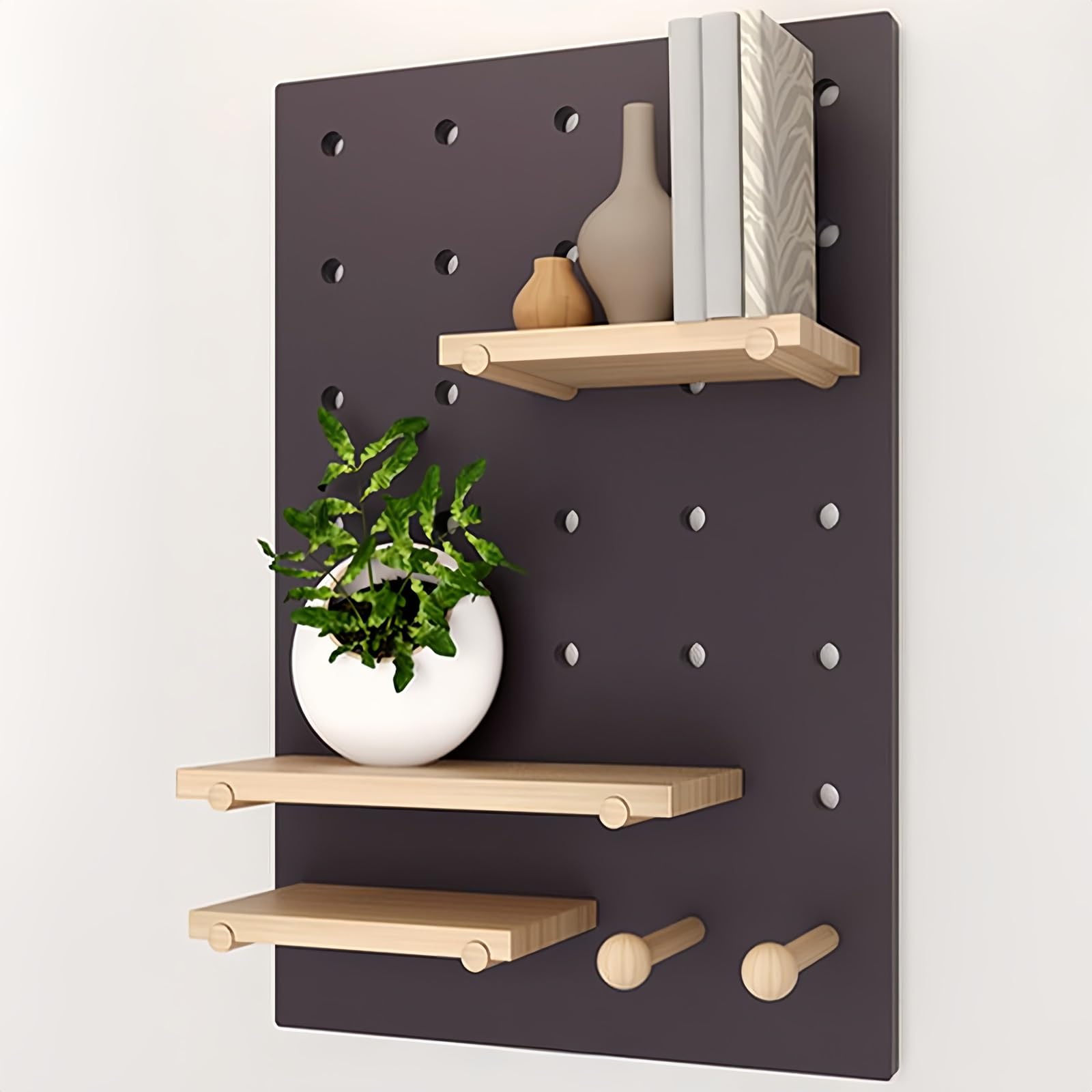 Stecktafel aus Holz, Wandmontage, Werkzeugwand für Arbeitsplatz, Geschäft, Familie, Büro, Schlafzimmer, Stabile Tragfähigkeit(Black)