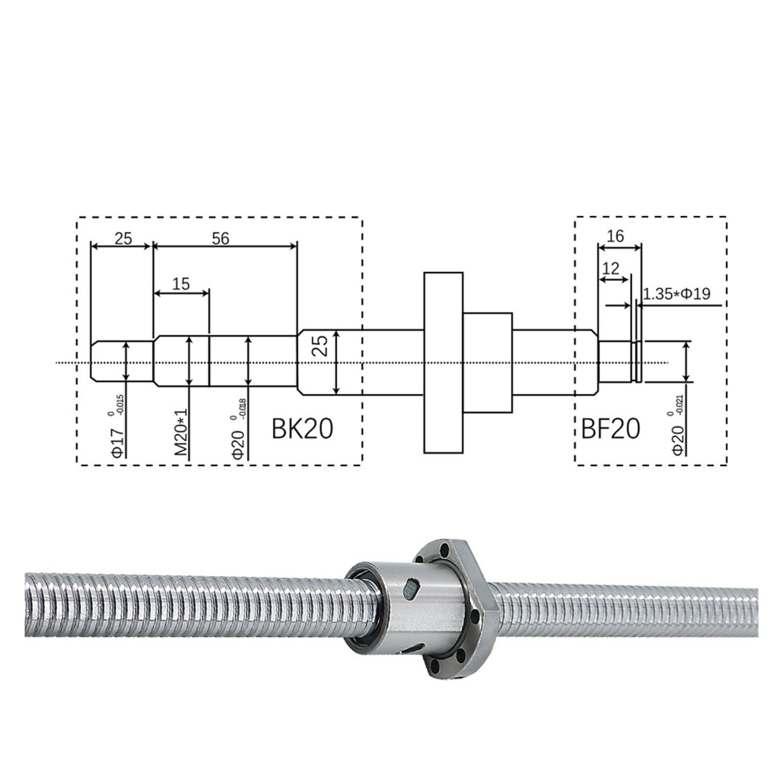 Metal Ball Screw nut end Processing SFU2505 C3 Level Ground Ball Screw R25 Lead 5mm Ball Nut ?0.001mm/300mm)(900)