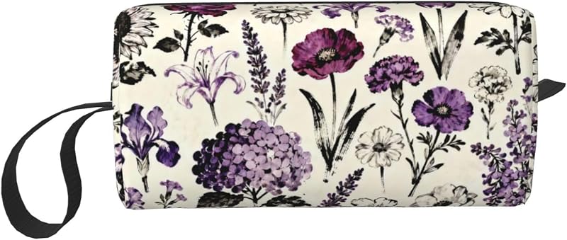 Necessaire de maquiagem OLUSENMO com estampa floral roxa em aquarela, tecido Oxford 600D, 1 unidade