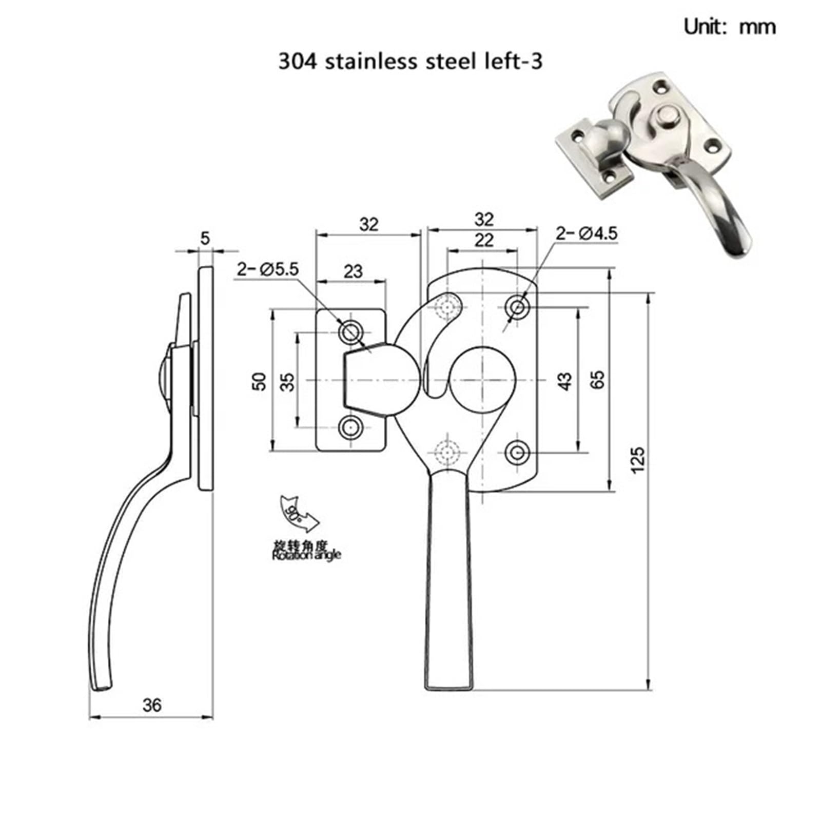 Przemysł ze stali nierdzewnej Przemysłowy obrotowy uchwyt do skrzynek próżniowych i zamrażarki Uchwyt do drzwi ciężkiego sprzętu 1 szt. (304 SS-3-L)