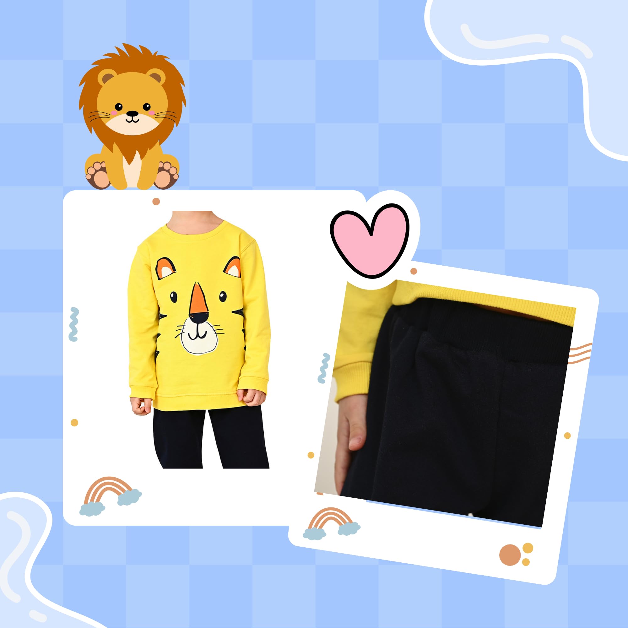 deiko Set di vestiti per bambini e bambine, unisex, 100% cotone, per bambini, maglietta e pantaloni, 2 pezzi, maglia a maniche lunghe e pantaloni con tasche