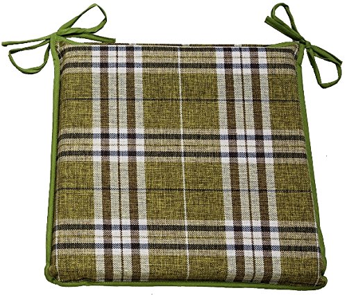 CnA Stores Set of 4 Tartan Check Reversible Kitchen Dining Garden Chair Cushion Seat Pads With Ties Zipped Removable Covers (Green)