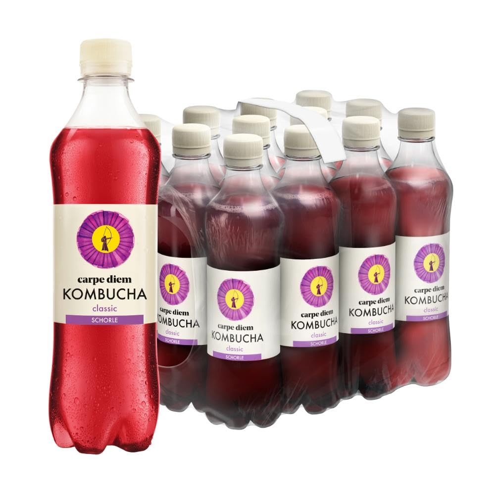 Carpe Diem Kombucha Classic Schorle | Erfrischendes, fermentiertes Teegetränk | Kalorienarm & vegan | wärmebehandelt | Original kombucha Rezeptur | 12x 0,5 Liter PET Flasche