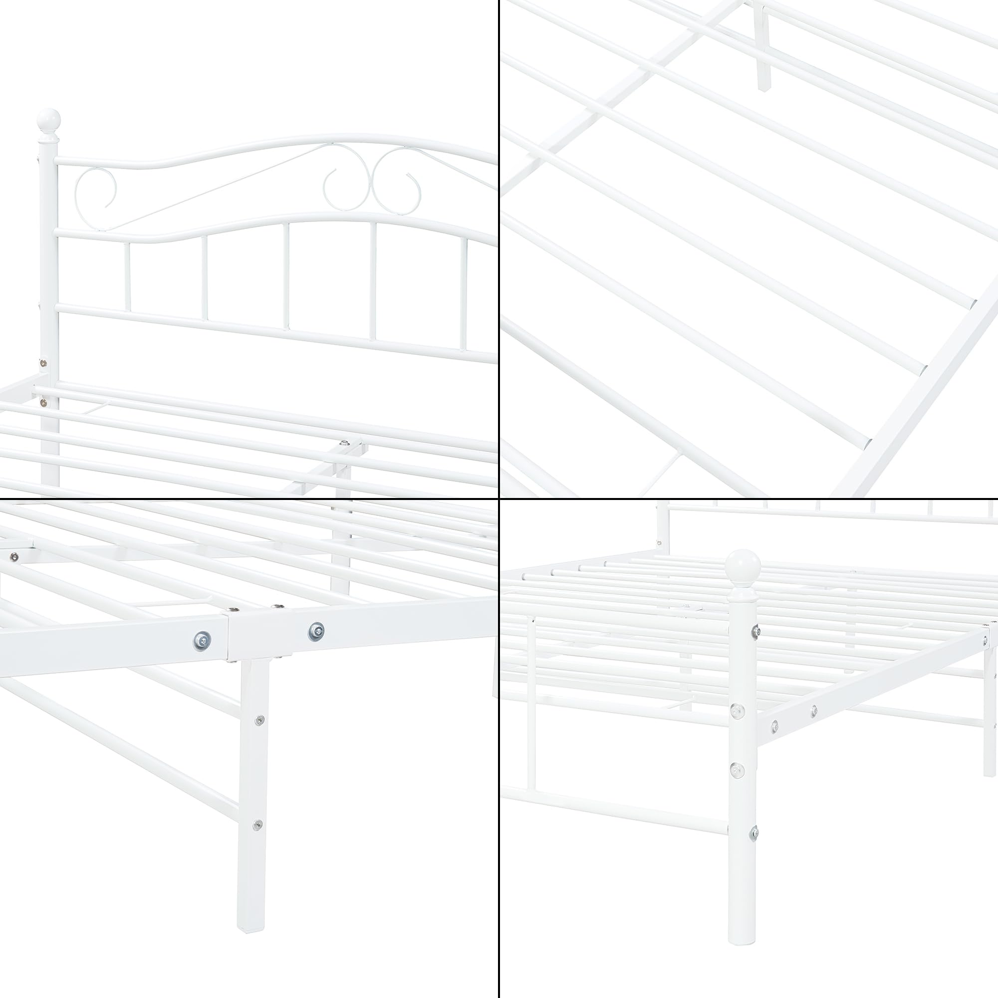 [en.casa] Struttura Letto in Acciaio con Testiera Alta Decorativa e Pediera Letto Matrimoniale con Zona di Riposo 160 x 200 cm Bianco