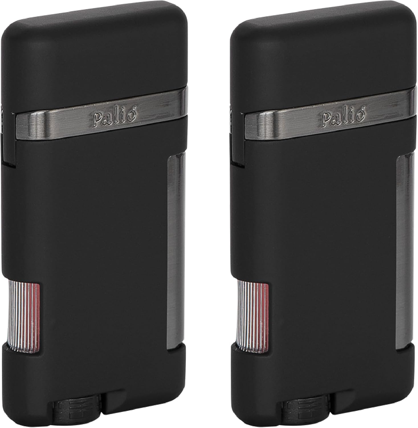 Palió Lazio Single Angled Jet Flame Cigar Lighter Refillable Adjustable Torch Flame Wind Resistant Slim Pocket Wallet Friendly Simple Functional Durable Metal Body (Black) Pack of 2