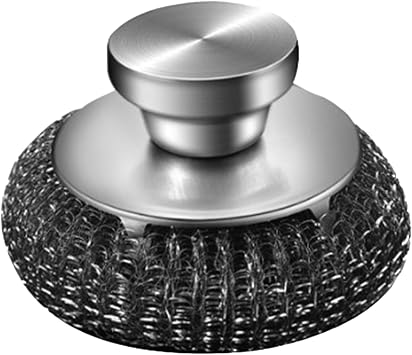 Steel Scrubber, 304 Stainless Steel Pot Brush, Portable Steel Wool Ball Long Handle Pot Brush, Steel Wool Scrubber for Pans Cookware Bakeware 201 Stainless Steel Wire top Bead Silver