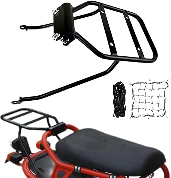 Compatible with Honda Ruckus Zoomer Motorcycle Rear Rack Set, Rear Luggage Rack & 2Pcs Reflective Cargo Net, Thickened Steel Top Box Holder Support Bracket Cargo Carrier Bracket Accessories
