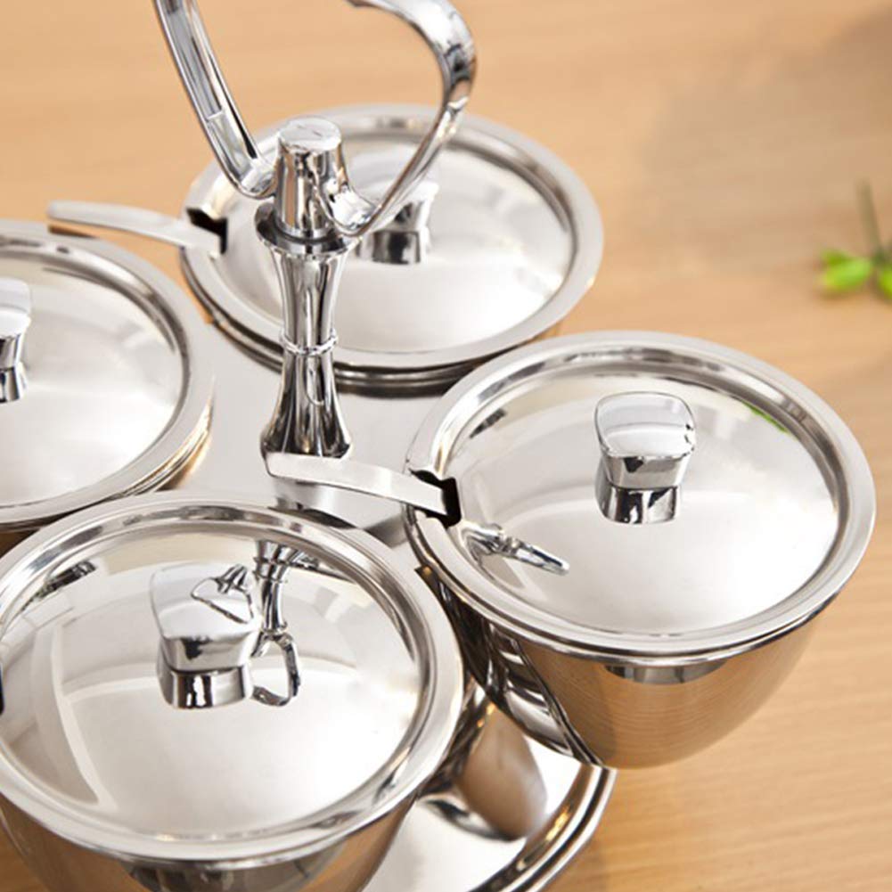 Tarro De Especias De Acero Inoxidable 304 Con Rejilla Creativa Para Facilitar El Tránsito, Base Giratoria Para Un Condimento Más Cómodo, Juego De Tarros De Condimento, Plateado-4jars