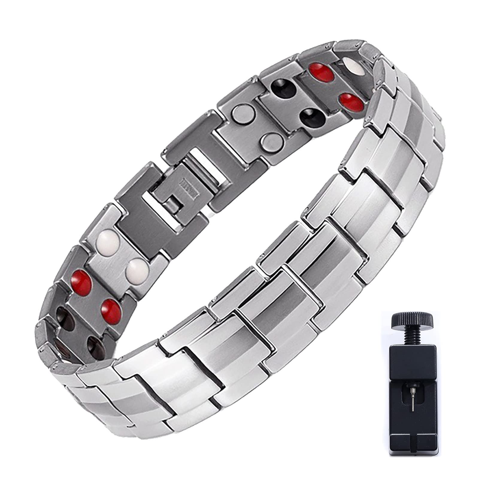 2PCS Magnetic Bracelets Men, Titanium Power Magnetic Bracelet Men Lymphatic Drainage Therapeutic Ring, Ultral Magnetic Bracelets For Men To Improves Sleep,Promote Metabolism,Weight Loss Silver