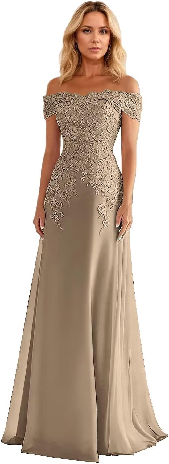 Lace Appliques Mother of The Bride Dresses Long Off Shoulder Chiffon Formal Dress for Women 2026