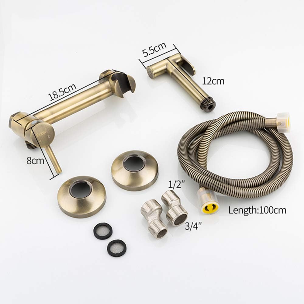 Bidet Sprayer with Cold and Hot Water Antique Brass Portable Cloth Diaper Washer Shower Sprayer Set Wall Mounted Bathroom Shower Bidet Tap for Toilet Cleaning, Personal H