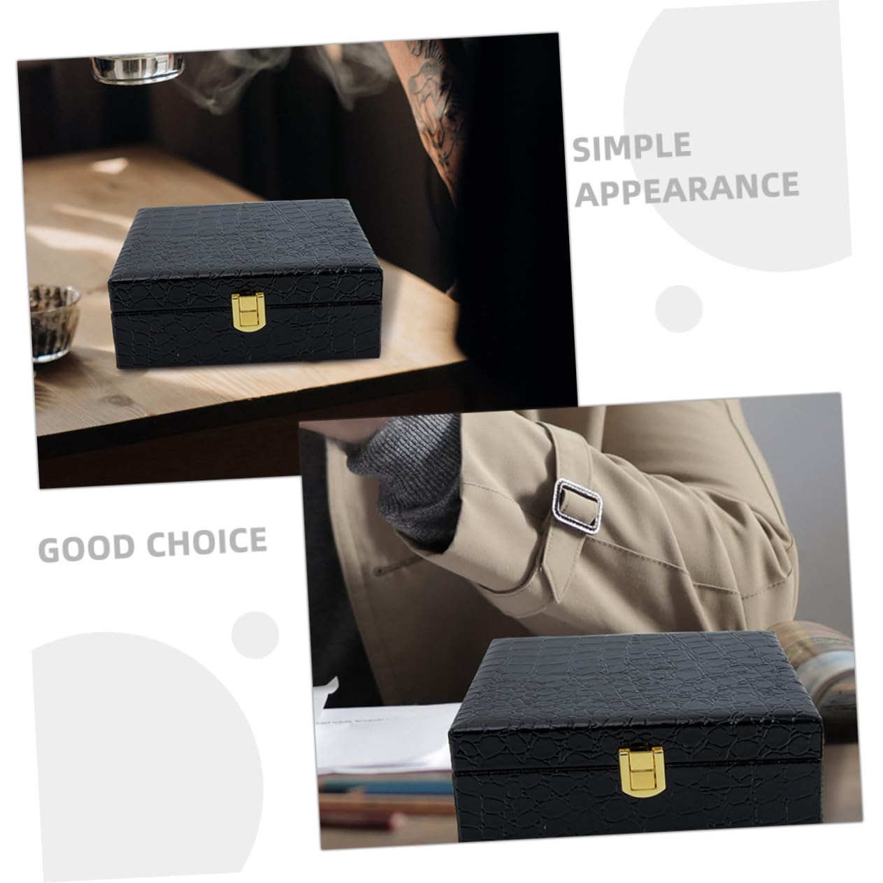 GANAZONO Porta Sigari con Coperchio Flip, Custodia Portatile in Pu Nero con Finitura Elegante e Bordo Liscio, 2pezzi