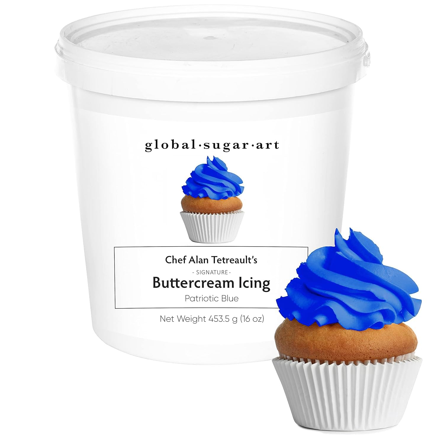 Blue Buttercream Frosting for Cake Decorating – Firm Icing for Cakes & Cupcakes, 16 Ounce Tub by Global Sugar Art/Chef Alan Tetreault (Blue, 16 Ounce)