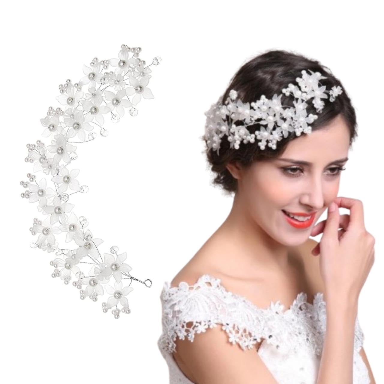 1 Bridal Hair Vine for Women and Girls Bridal Hair Accessories for Wedding Silver Headband Hair Accessories Wedding Jewellery for Women Floral Bridal Wedding Head band-image-22