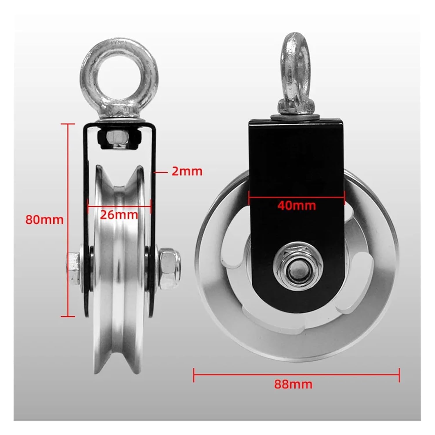 Heavy Duty Pulleys Lightweight Aluminum Silence Detachable 360 Rotation for Pulley System DIY(88mm Pulleys)