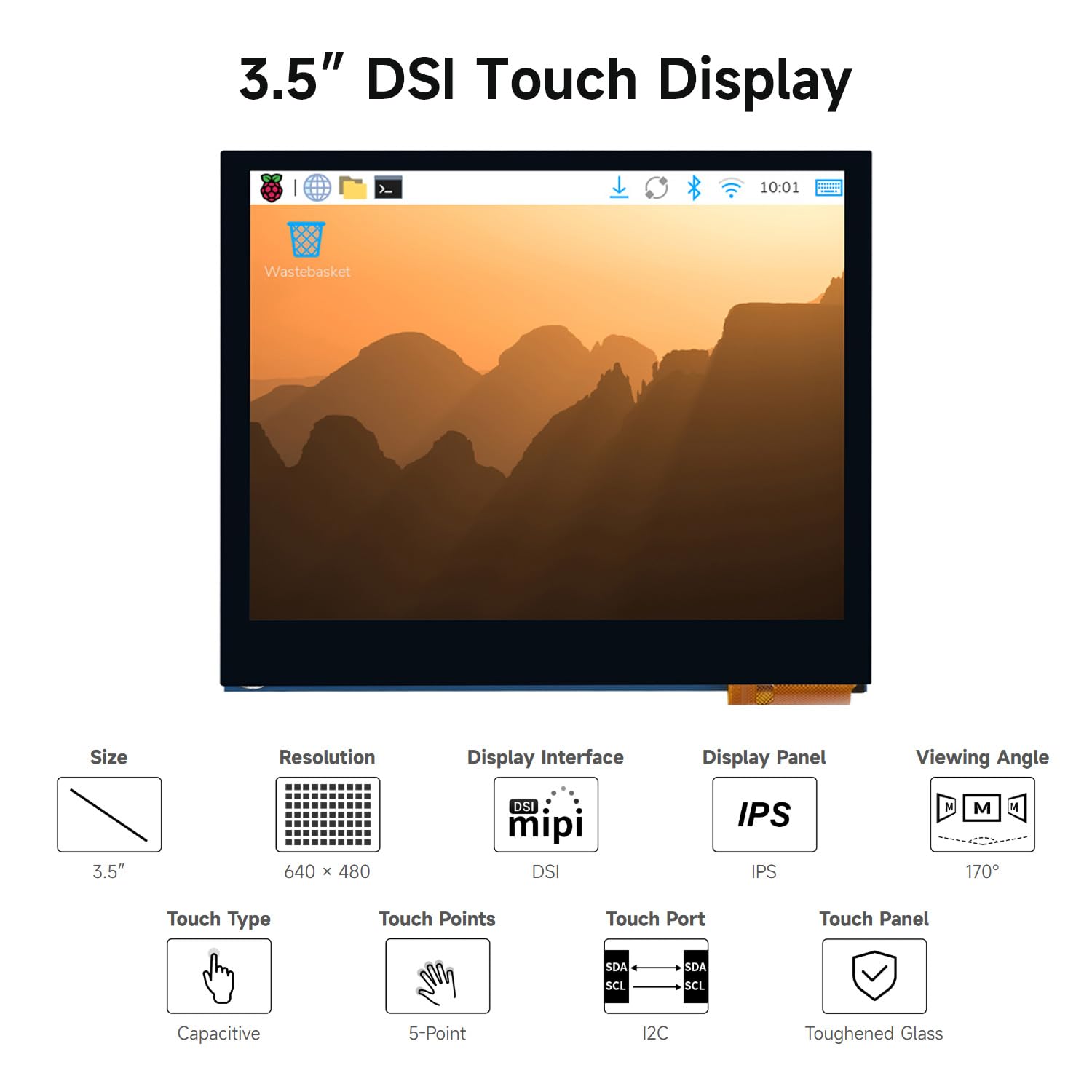 Waveshare 3.5inch DSI Capacitive Touch Display, 5-Point Touch, 640 x 480 Pixels, IPS Display Panel, for Raspberry Pi Series Boards