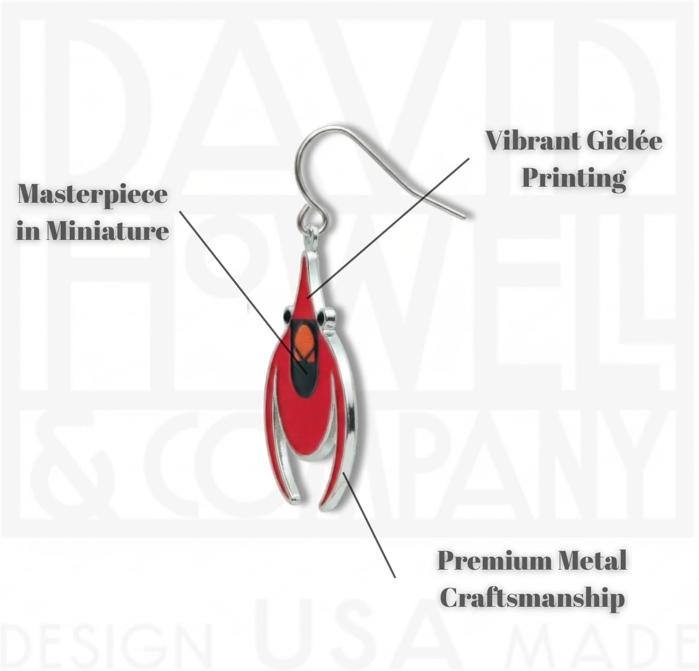 Charley Harper Flying Cardinal Earrings