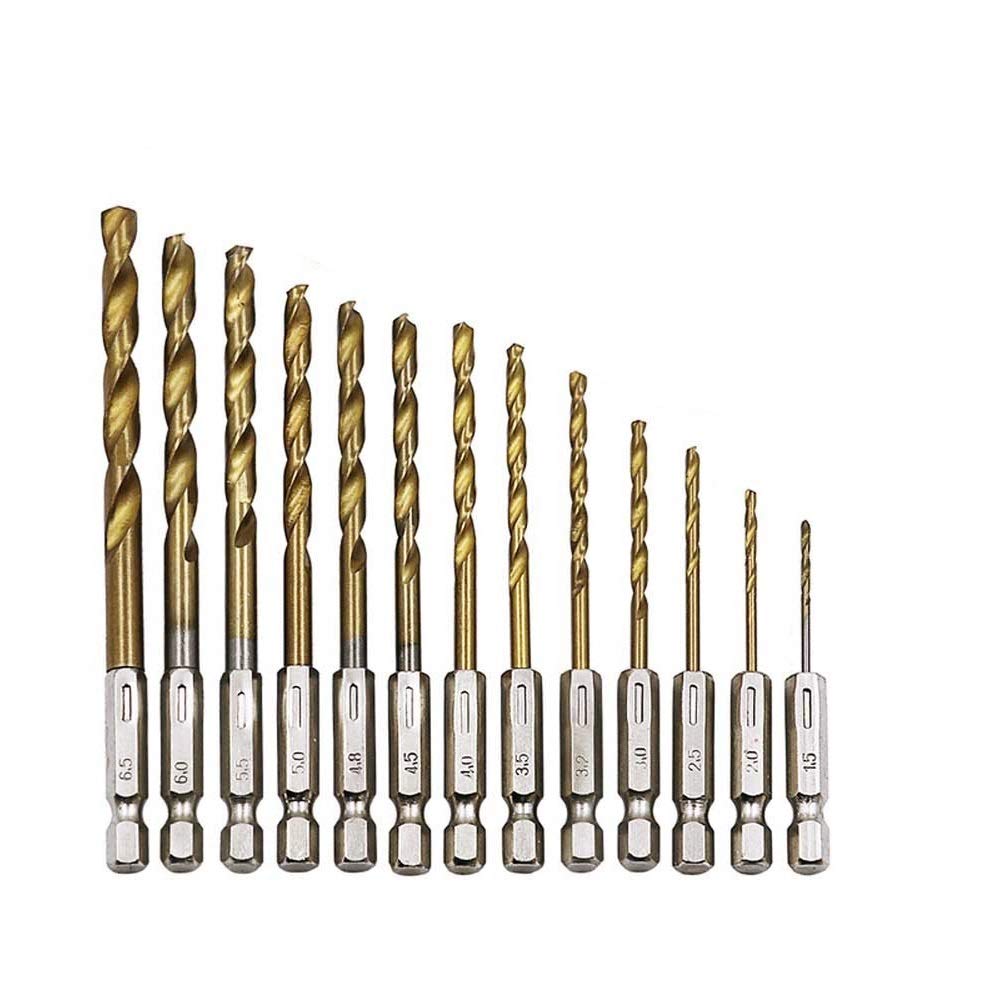 Zuoyou 13pcs HSS Titanium Coated Twist Drills Bit Set Hex Shank Quick