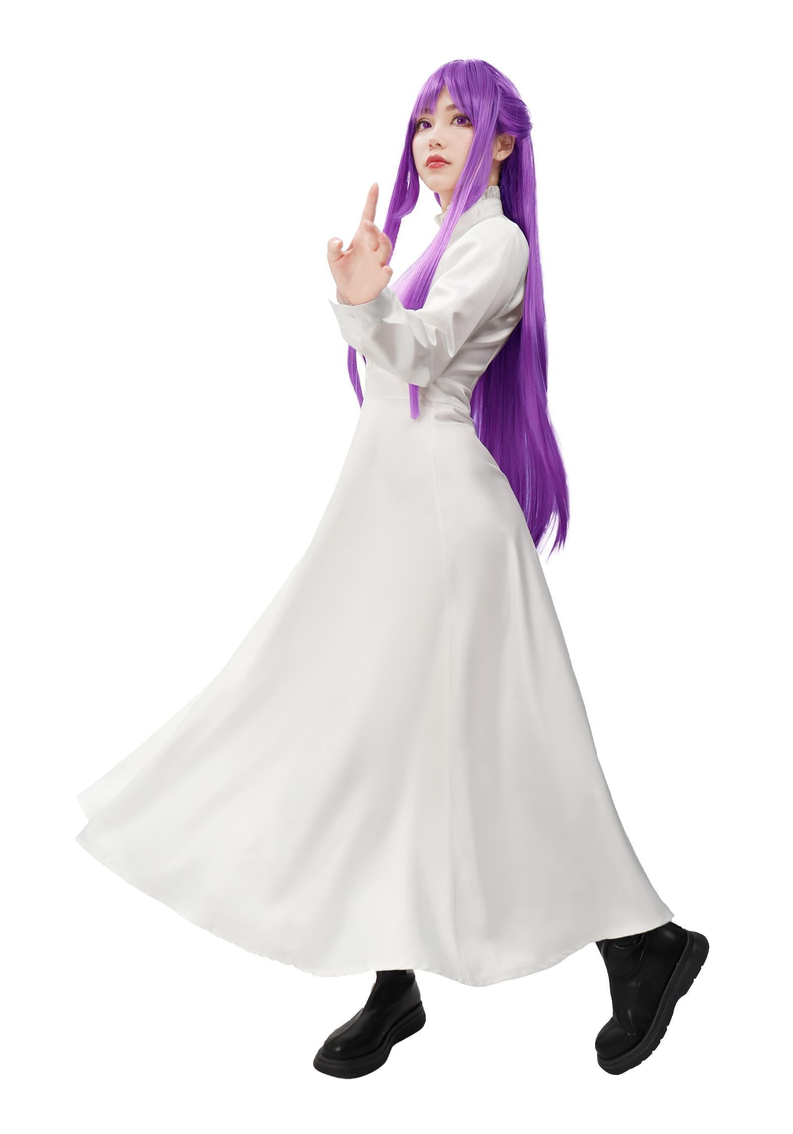 C-ZOFEK US Size Donna Cosplay Costume Completo Set Outfit Lungo Nero Cappotto Bianco Vestito e Fermaglio per Capelli per Halloween