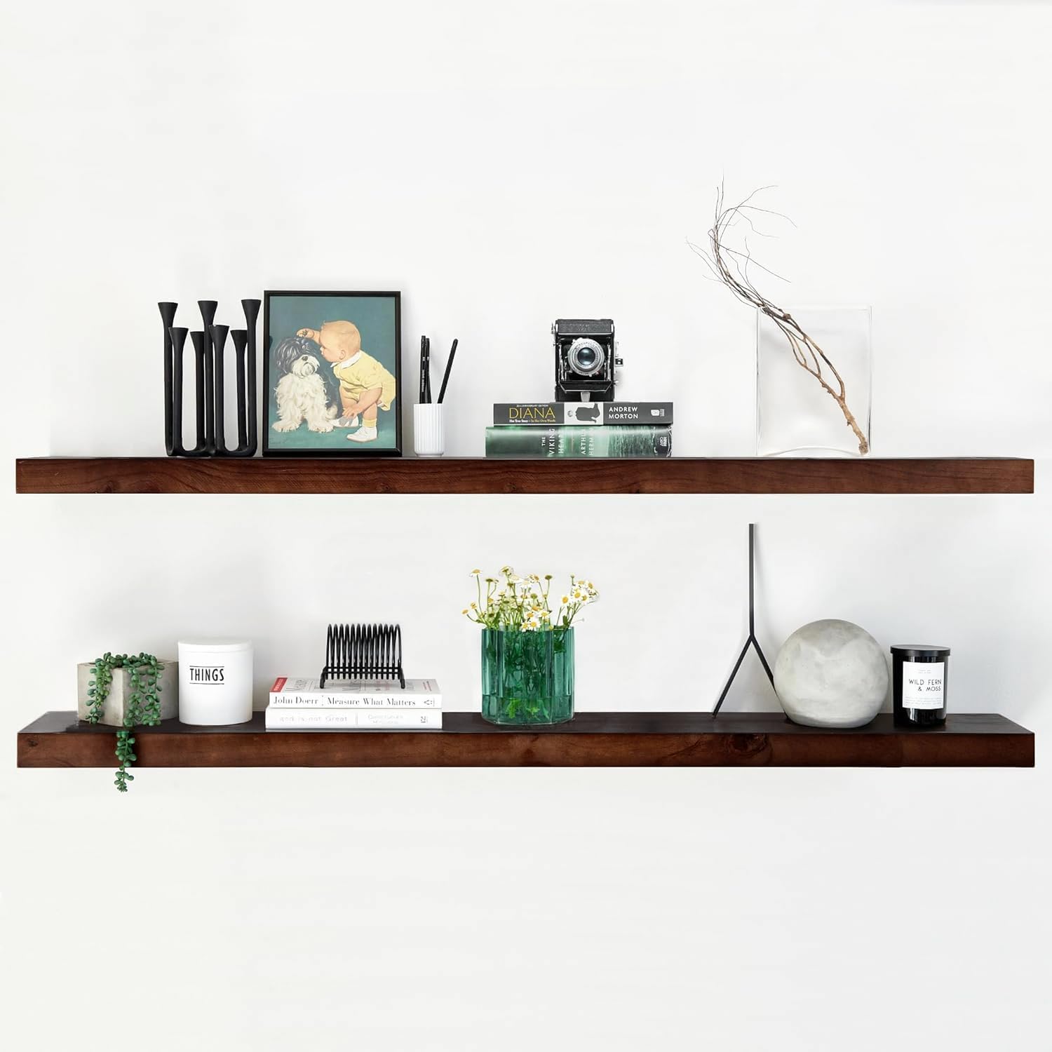 Homeforia Walnut 60 Inch Floating Shelf Pair