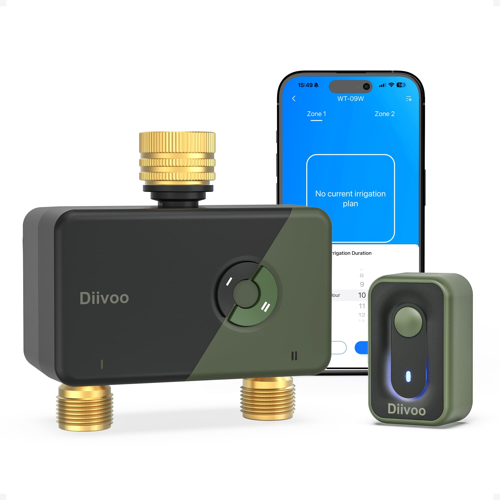Diivoo Centralina Irrigazione WiFi 2 Zone con Ingresso Uscita in Ottone, Timer Irrigazione Smart Compatibile con APP e Vocale Alexa, Programmatore Irrigazione WiFi per Giardino, Prato