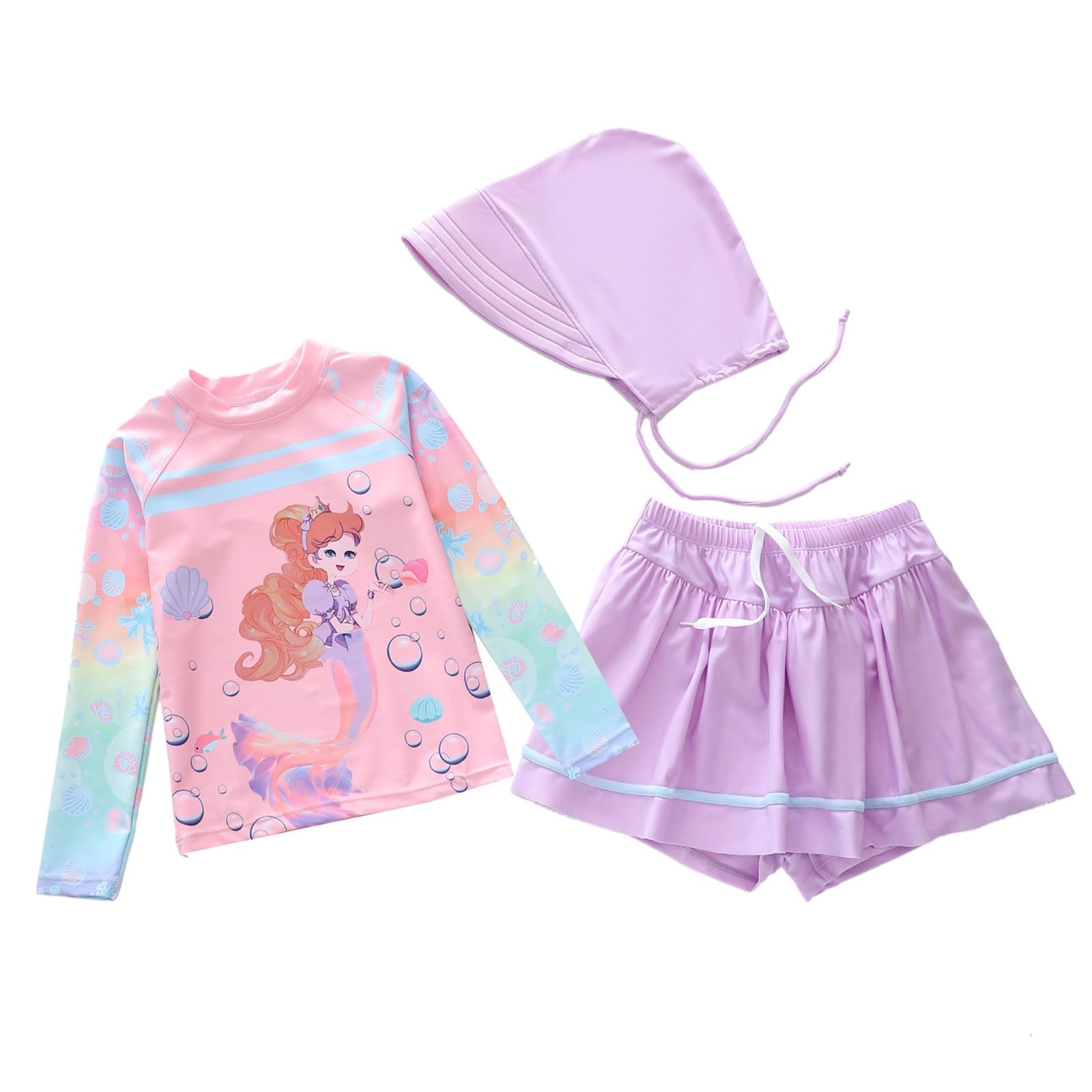 Generisch Bañador para niña, traje de baño de dos piezas con estampado, estilo deportivo, sombrero para el sol para niños pequeños, niños y niños mayores (212 años).