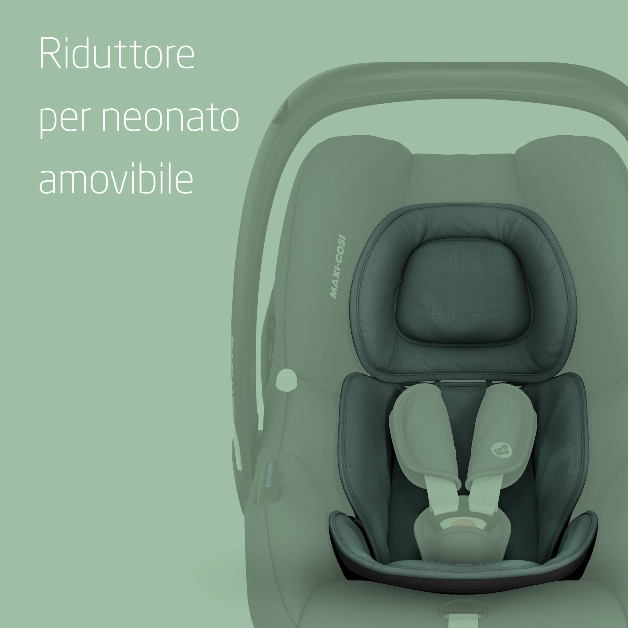 Maxi-Cosi CabrioFix i-Size, Seggiolino auto neonato, 0-12 mesi, 0-12 kg, Seggiolino auto Isofix leggero (3,2 kg), Capottina ampia, Seduta ultra imbottita, Riduttore Neonato, Essential Green