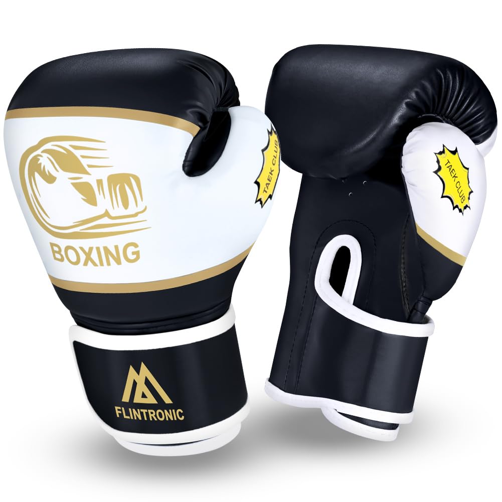 Flintronic Kids Boxing Gloves, 4oz Junior Training Sparring Gloves, PU Cartoon Sparring Training Boxing Gloves for MMA, Muay Thai, Martial Arts, Kickboxing, Black