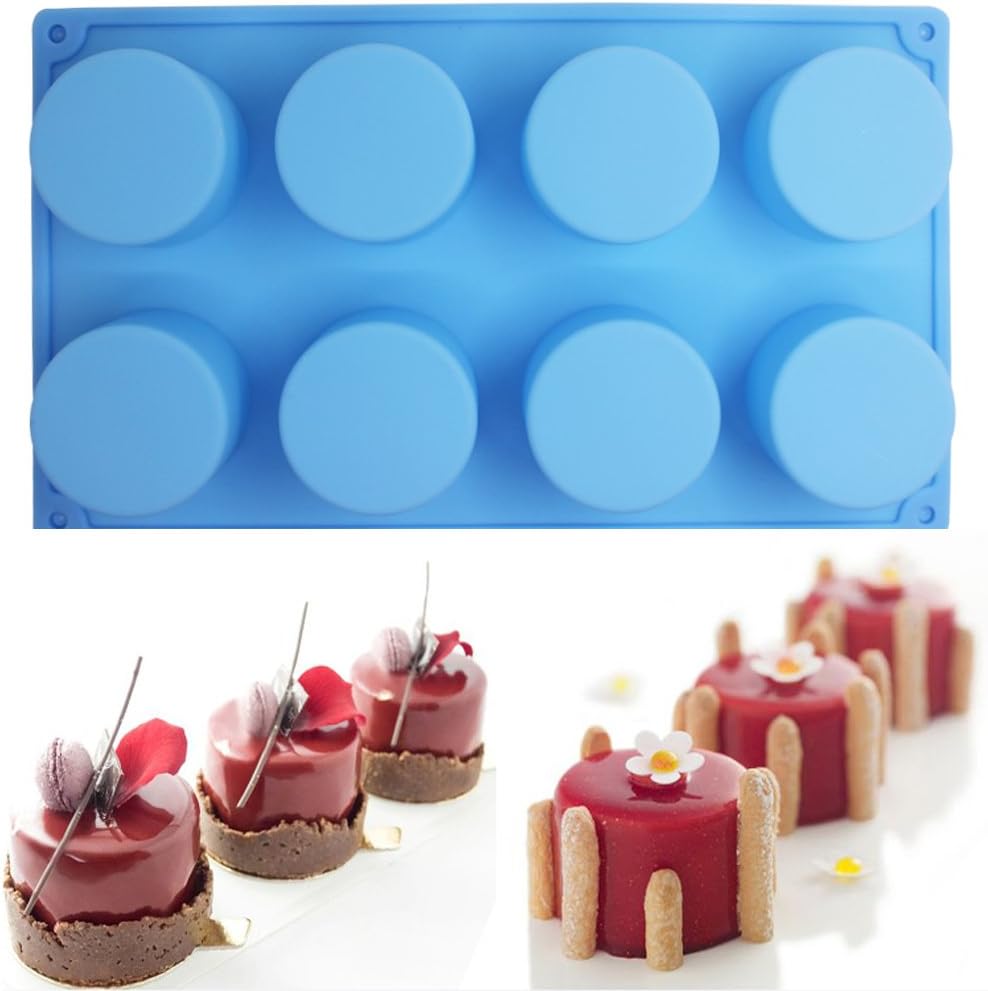 8-Cavity Large Round Silicone Baking Mold, SourceTon 3 Packs of Food Grade Non-Stick Baking Molds for Cake, Candy, Handmade Soap Muffin, Cupcake, Ice Cube
