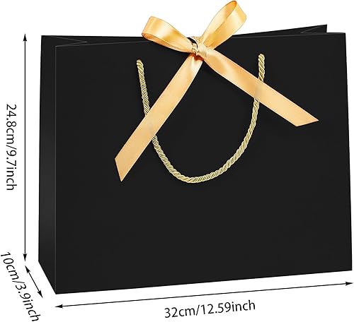 Miniatura 3 de 6 bolsas de regalo negras de 12.6 pulgadas con asas de cinta de color a juego para cumpleaños, boda, vacaciones, fiesta de nacimiento