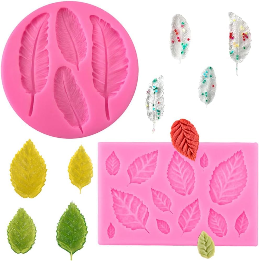 HUSAINI MART | 2 PCS Feather Mould 3D Leaves Shape Moulds Reusable Chocolate Mold DIY Decorating Tools for Fondant Cake Lollipop Chocolate Decoration Clay Soap Ice Jewelry Making