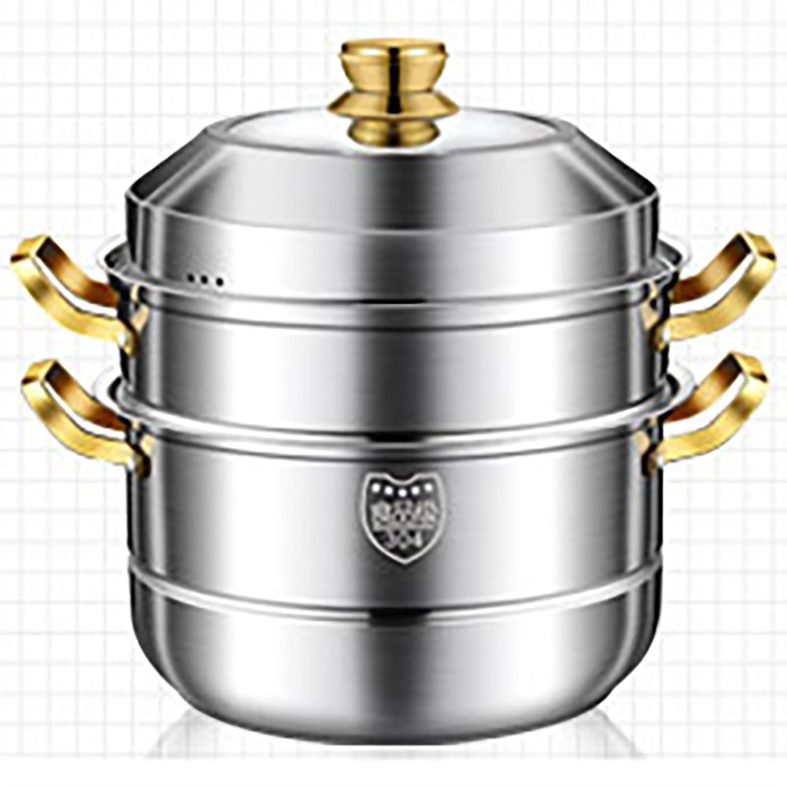 GTHTUHFD 32Cm Steamer Pot, Soup Hot Pot - Food-Grade 304 Stainless Steel, 5-Layer Composite Die-Casting Translucent Glass Lid, Compatible With All Stoves,32Cm,32Cm (Size_Name 38Cm,size_name-38cm