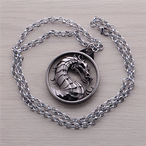 Generic Mortal Kombat Vintage Charms Dragon Amulet Necklace Grey Pendant2