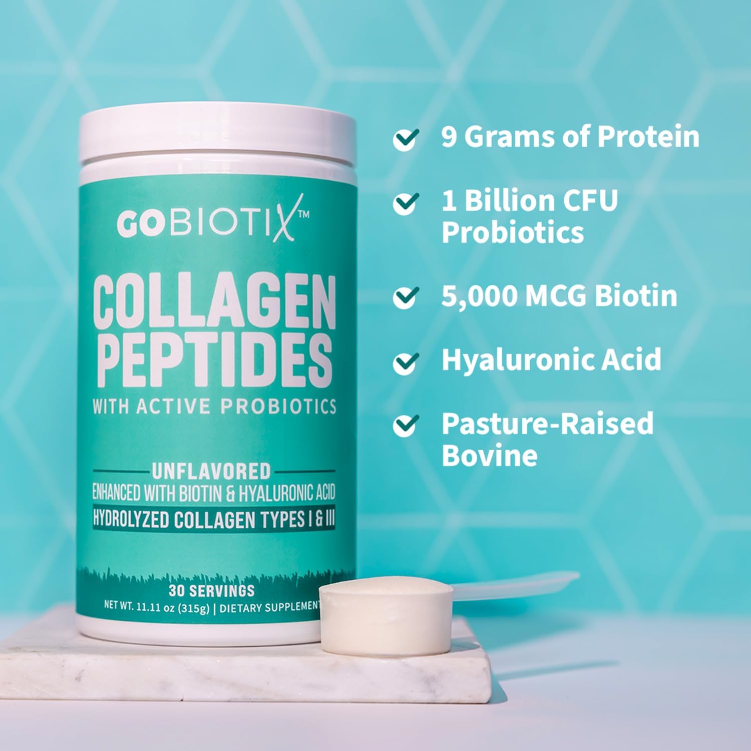 GOBIOTIX Fiber & Collagen Bundle: Hair, Skin, Gut Support - 30 Servings Collagen, 35 Servings Fiber