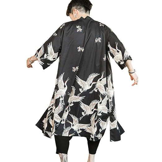 HAORUN Men Japanese Kimono Coat Loose Yukata Outwear Long Bathrobe Tops Vintage