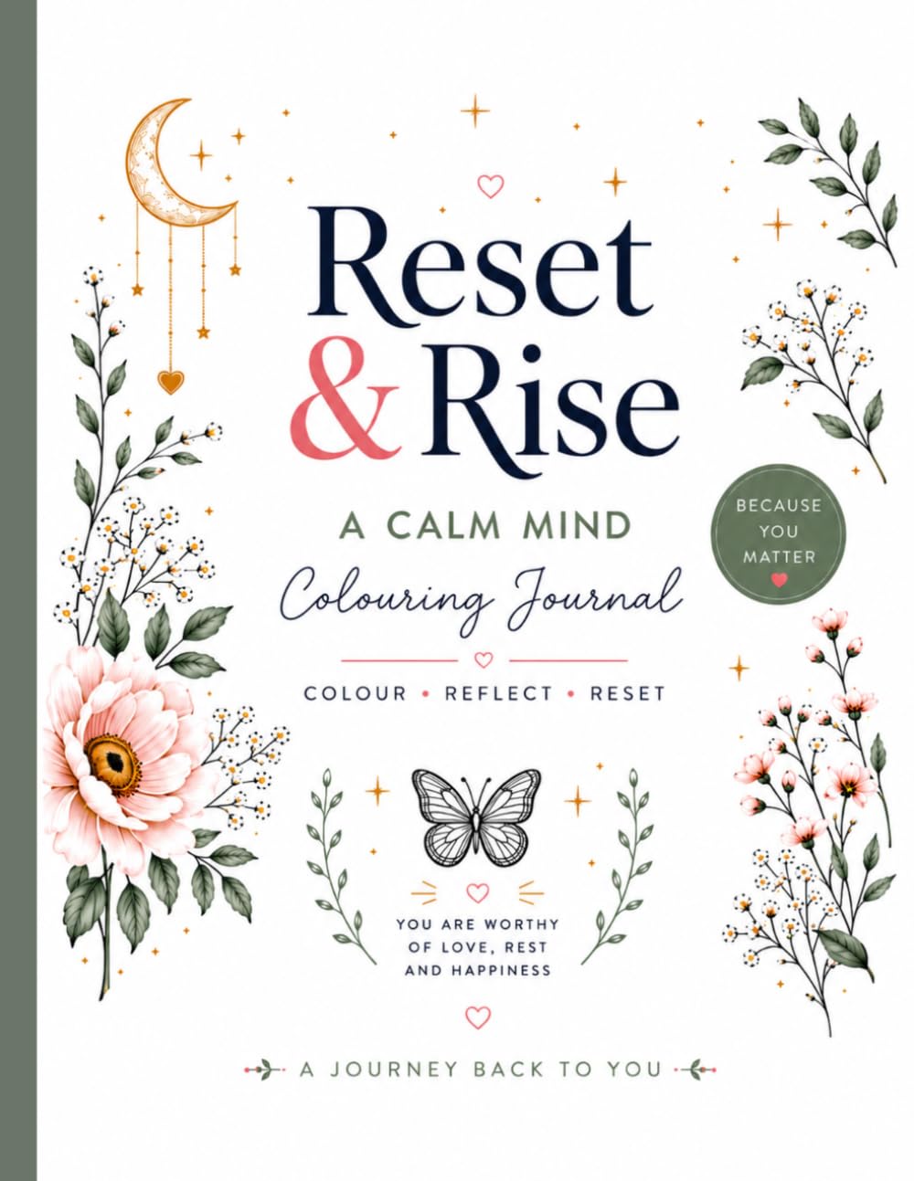 Reset & Rise - A Calm Mind Colouring Journal: A Mindful Self-Care Colouring Book for Women with Positive Affirmations, Reflection Prompts and Brain Dump Pages