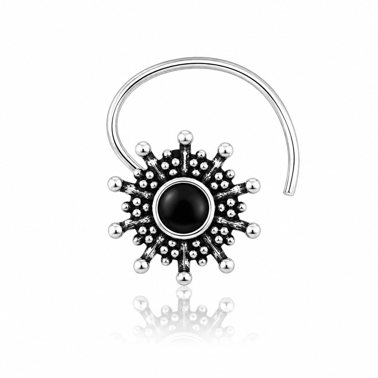 nemichand jewels 925 Sterling Silver Black Enamel Boho oxidized Nose Rings/Nose pins for womens-picture-28