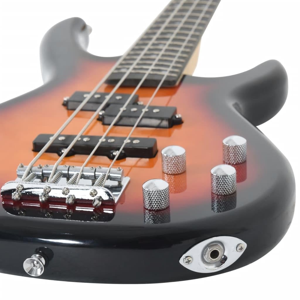 E-Bass für Anfänger 4/4 46 Zoll mit praktischer Tasche in Braun Schwarz langlebiges Massivholz inkl Zubehör ideal für Einsteiger Kinder Erwachsene Musikunterricht