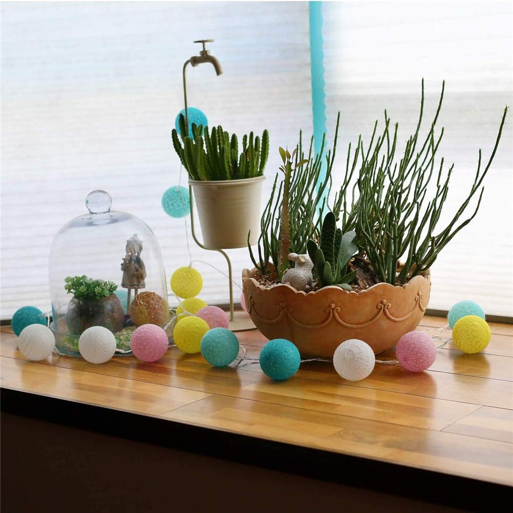 6cm Christmas Cotton Ball LED String Lights, DOTBUY Battery Operated Fairy Lights Xmas Decoration for Indoor outdoor Holiday Party Decor Garlands (Color candy,4.8M/30LED)